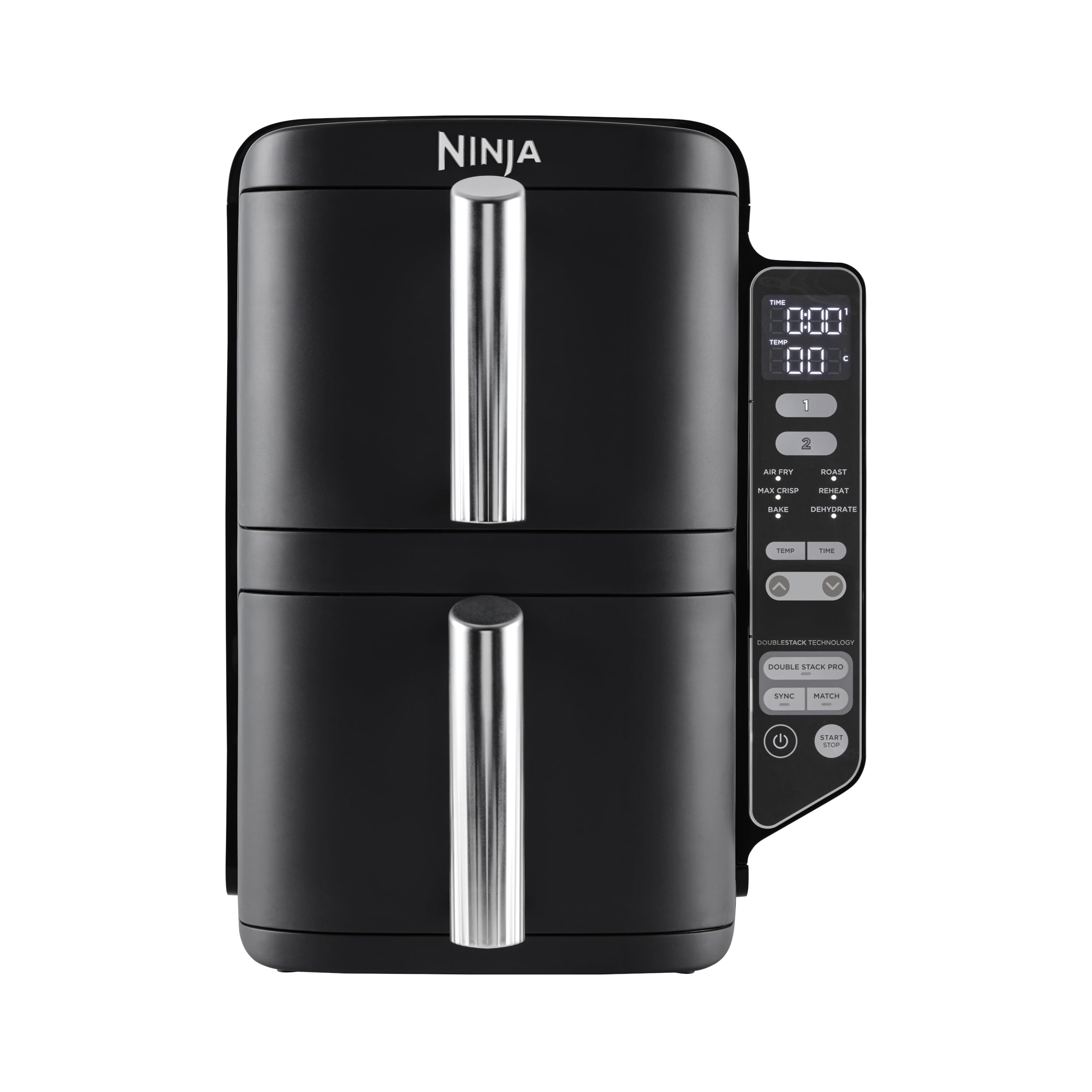Ninja Double Stack Air Fryer, Vertical Dual Drawer Air Fryer with 4 cooking levels, 2 Drawers and 2 Racks, Space Saving Design, 7.6L Capacity, 6 Cooking Functions, 6 Portions, Black SL300UK